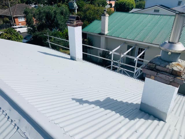 Freshly painted white corrugated roof