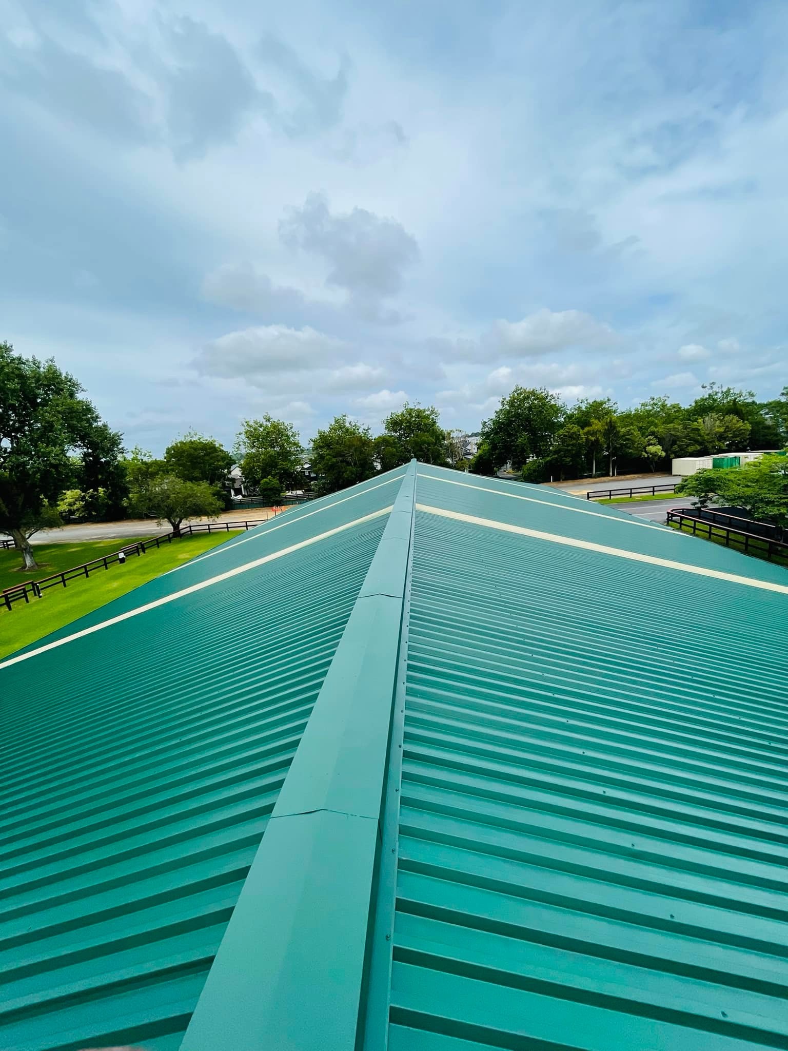 Teal roof painting close-up